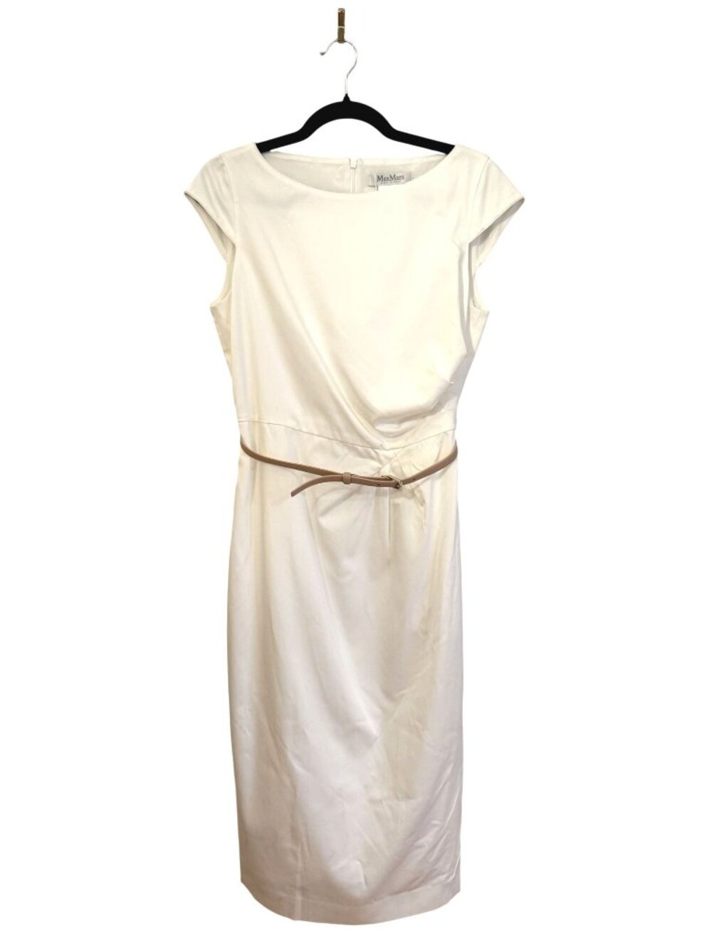 NWT Max Mara White Cotton Cap Sleeve Belted Sheath Dress Size US 10 $835 [jb]
